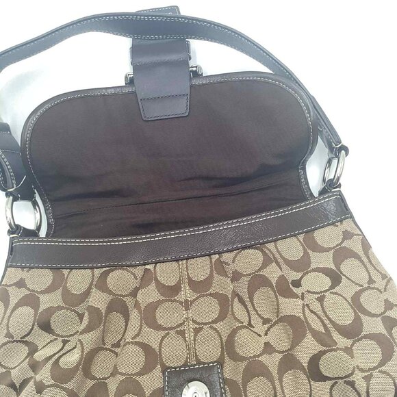 Coach Soho Signature Brown Jacquard & Leather Buckle Flap Shoulder Bag - Picture 9 of 14